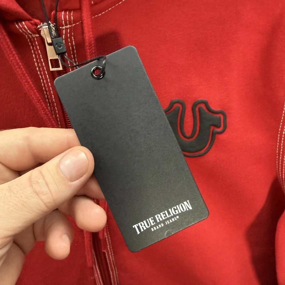 True Religion Sweatshirt Adult Medium Red Full Zip Hoodie Buddha MSRP $124 NEW